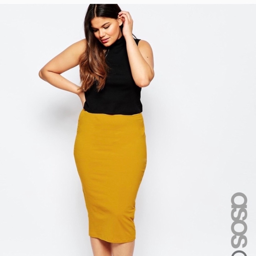 NWOT ASOS High Wasted Midi Pencil Skirt in Mustard